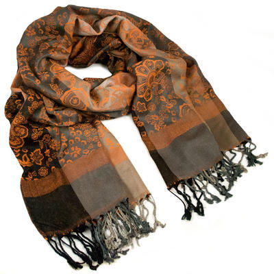 Classic warm scarf - grey and orange - 1