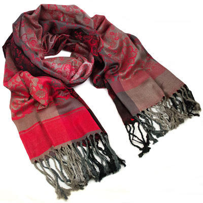 Classic warm scarf - grey and red - 1