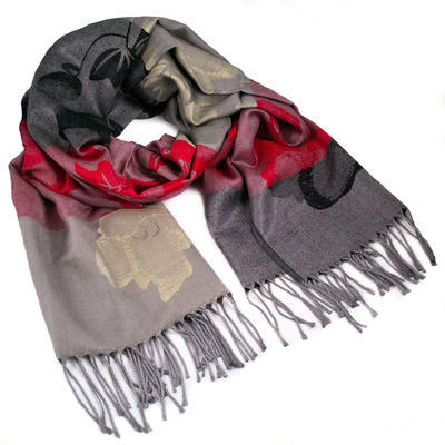 Classic warm scarf - grey and red - 1