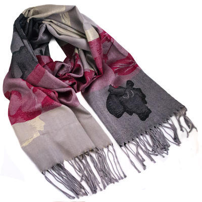 Classic warm scarf - grey and dark red - 1