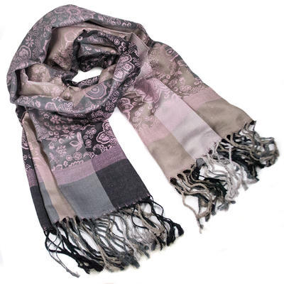 Classic warm scarf - grey and pink - 1