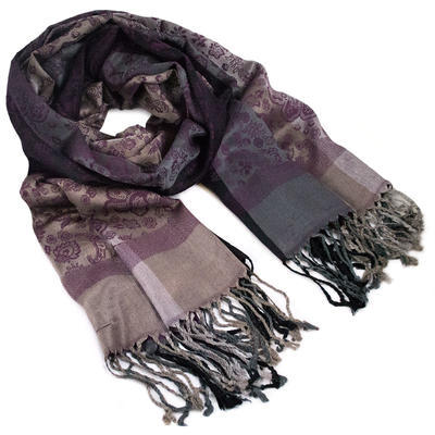 Classic warm scarf - grey and violet - 1