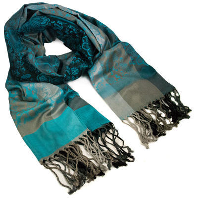 Classic warm scarf - grey and turquoise - 1