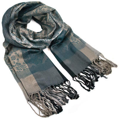 Classic warm scarf - grey and green - 1