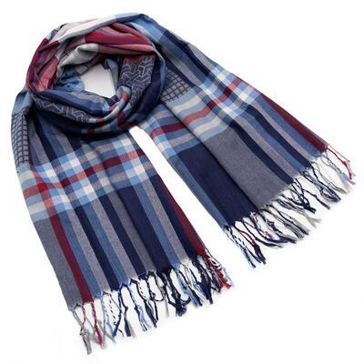Classic warm scarf - blue and red - 1