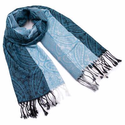 Classic warm scarf - turquoise and white - 1