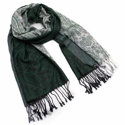 Classic warm scarf - green and white - 1