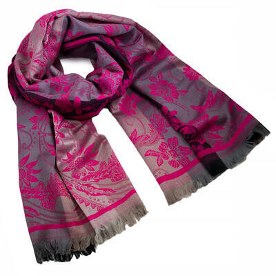 Classic warm double-sided scarf - grey and fuchsia pink - 1