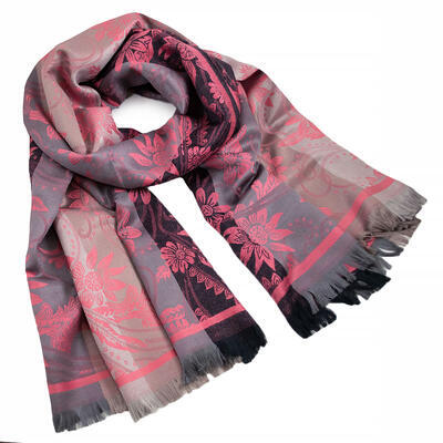 Classic warm double-sided scarf - grey and coral pink - 1