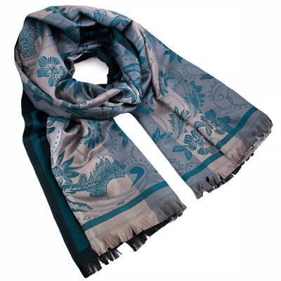 Classic warm double-sided scarf - grey and dark green - 1