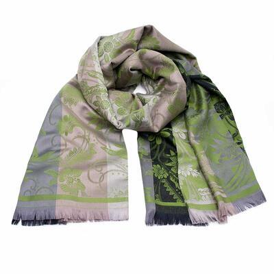 Classic warm double-sided scarf - grey and dark green - 1