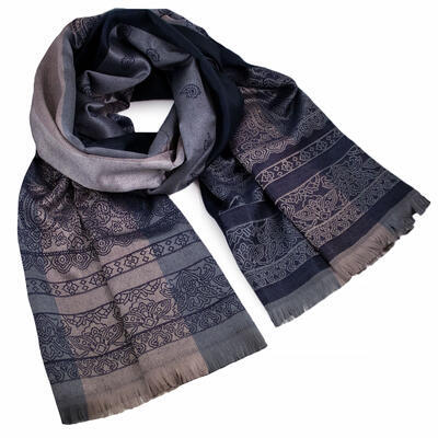 Classic warm double-sided scarf - brown and blue - 1