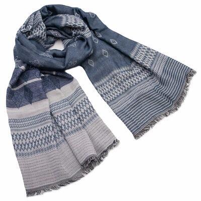 Classic warm scarf - blue and grey - 1
