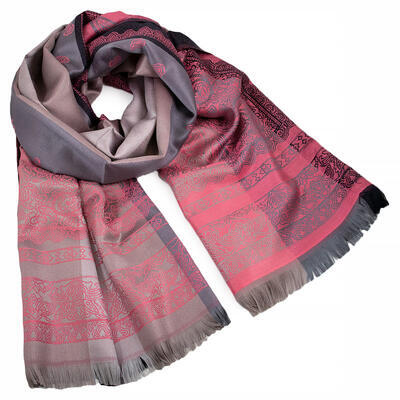 Classic warm double-sided scarf - grey and coral pink - 1