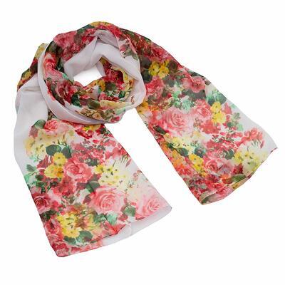 Classic women's scarf - white and red with floral print - 1