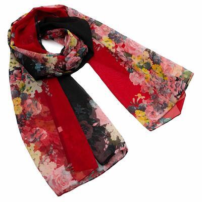 Classic women's scarf - red and black with floral print - 1