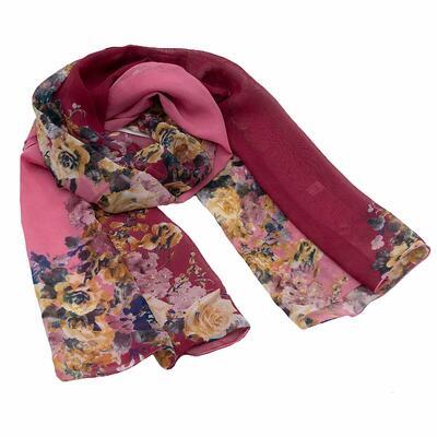 Classic women's scarf - dark red with floral print - 1