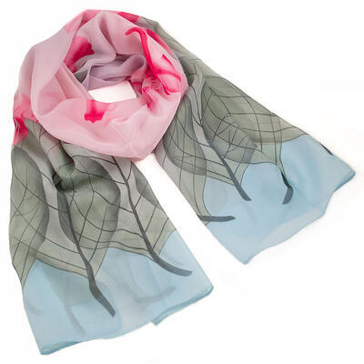 Classic women's scarf - light blue and pink