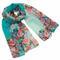 Classic women's scarf - menthol green with floral print - 1/2