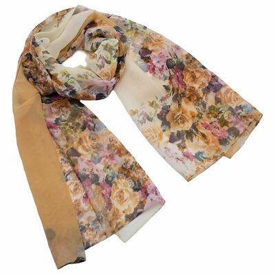 Classic women's scarf - brown with floral print - 1