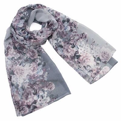 Classic women's scarf - grey and white with floral print - 1