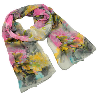 Classic women's scarf - grey and pink - 1