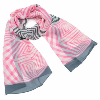 Classic women's scarf - pink and grey - 1