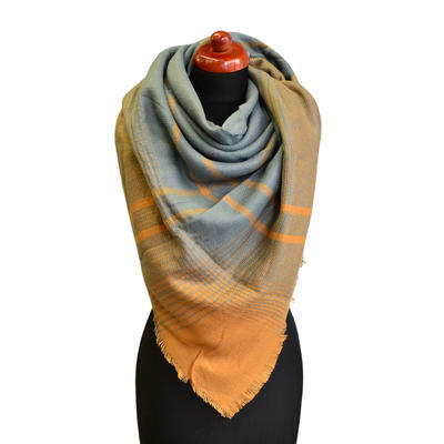 Blanket square scarf - orange and grey - 1