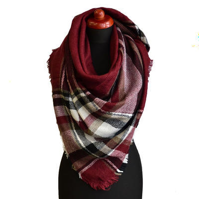 Blanket square scarf - red and white - 1