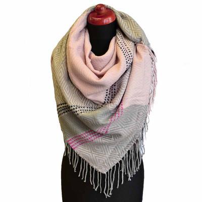 Blanket square scarf - pink and grey - 1