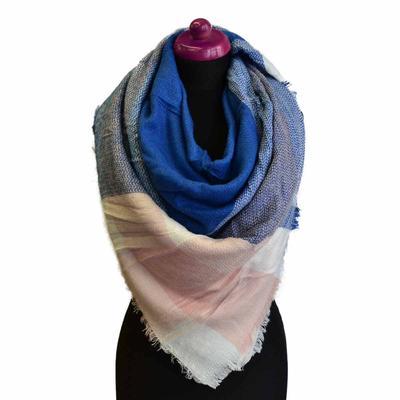 Blanket square scarf - blue and peach - 1