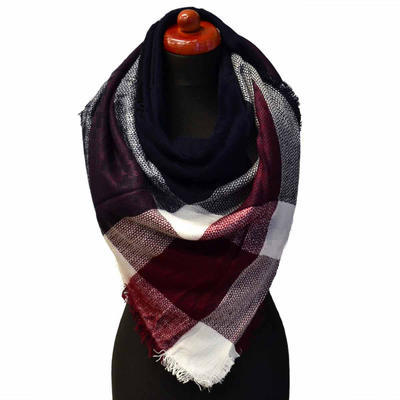 Blanket square scarf - black and wine red - 1