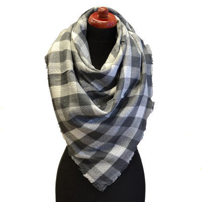 Blanket square scarf - grey and white - 1