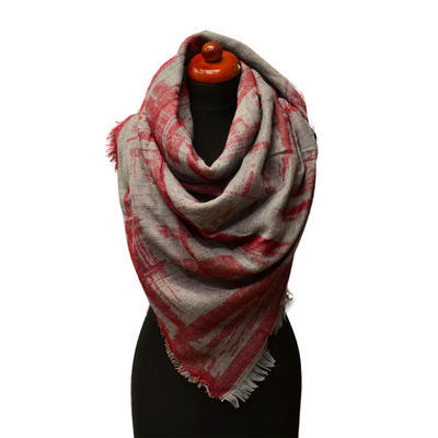 Blanket square scarf - grey and red - 1