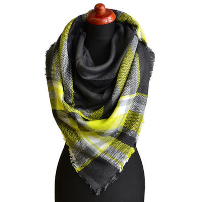 Blanket square scarf - dark grey and yellow - 1