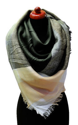 Blanket square scarf - grey and peach - 1