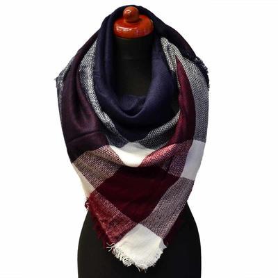 Blanket square scarf - dark blue and wine red - 1