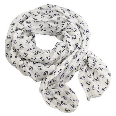 Classic women's cotton scarf - grey with flowers