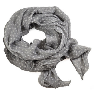 Classic women's cotton scarf - grey with flowers