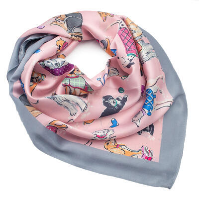 Square scarf - pink and grey with dogs - 1