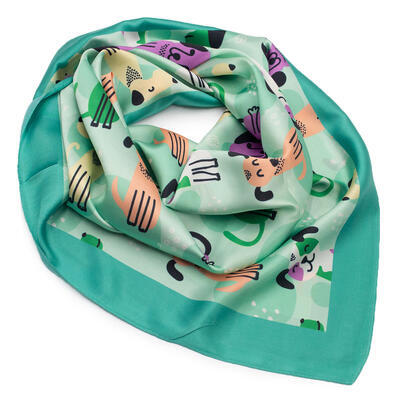 Square scarf - green with dogs - 1