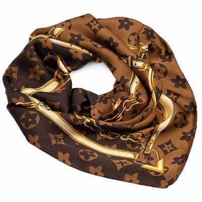 Square scarf - brown with print - 1