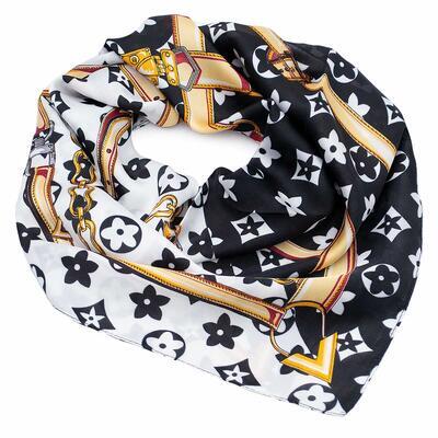 Square scarf - black and white with print - 1