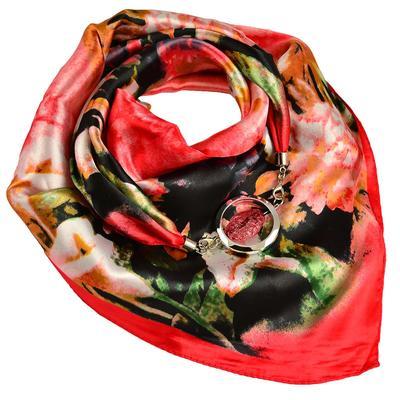 Jewelry scarf Stella - red with flowers - 1