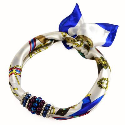 Jewelry scarf Stewardess - white and blue - 1