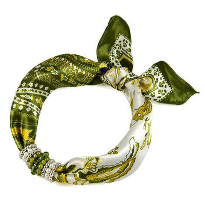 Jewelry scarf Stewardess - olive green and white - 1