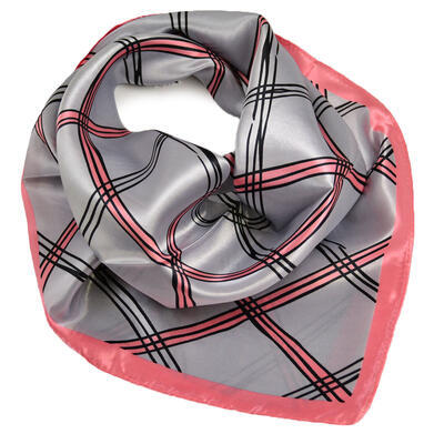 Small neckerchief - grey and pink with stripes - 1