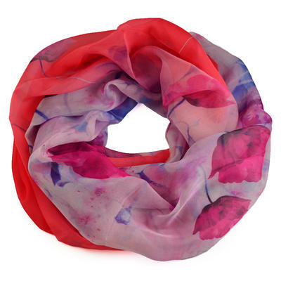 Summer snood 69tl004-20.30a - red with blue flowers - 1