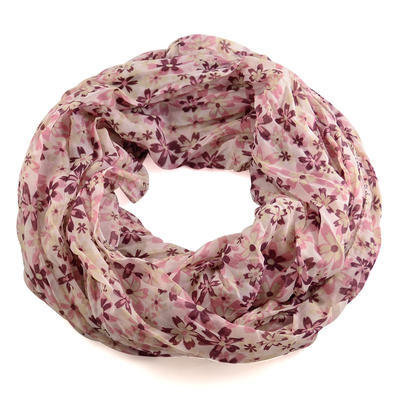 Summer infinity scarf 69tl004-40.01 - brown with white roses - 1