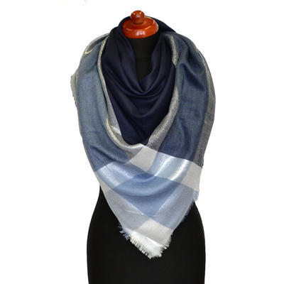 Big square scarf - blue chequer - 1